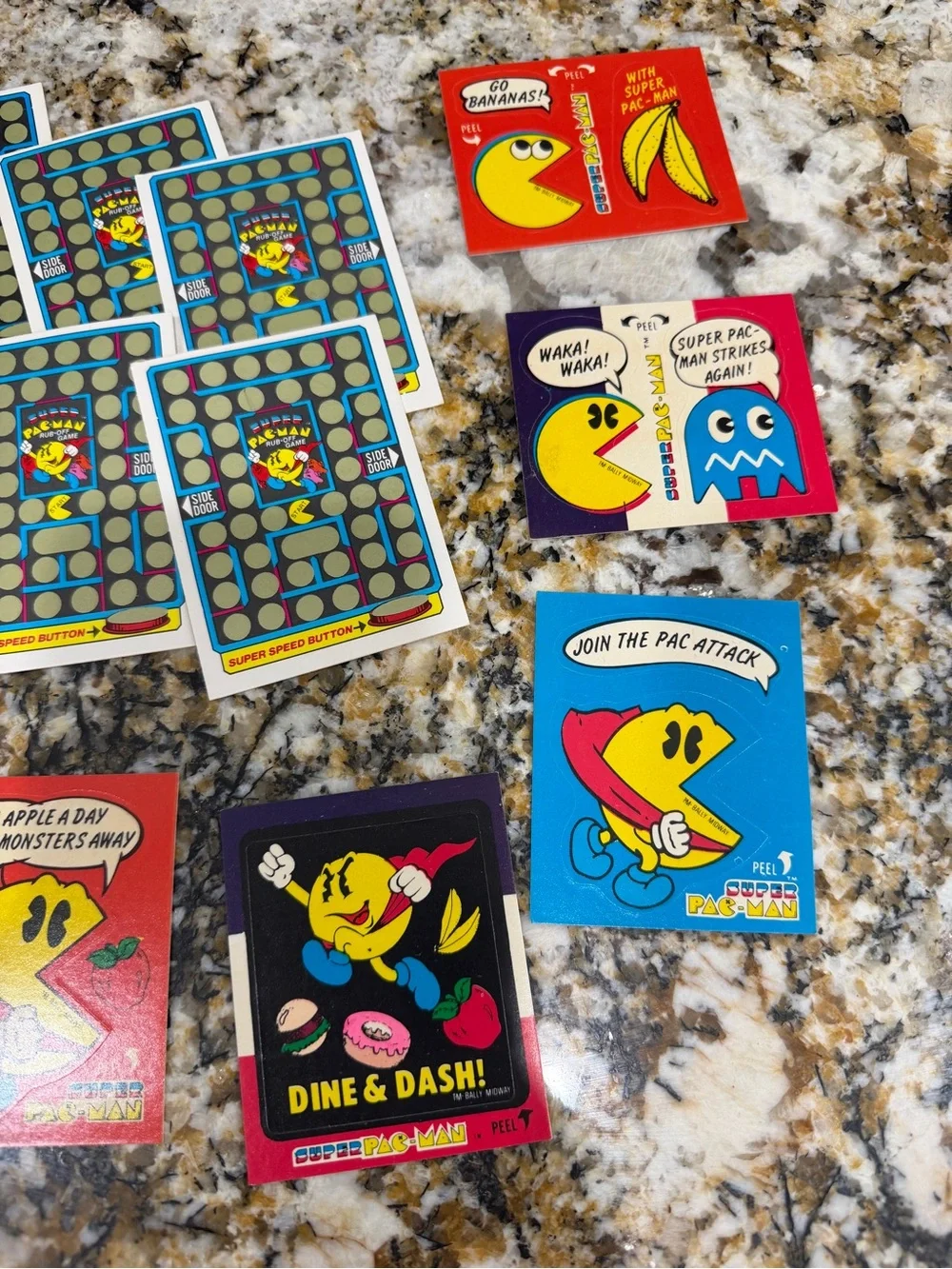 1982 Fleer Super Pac-Man Rub Off Game Cards